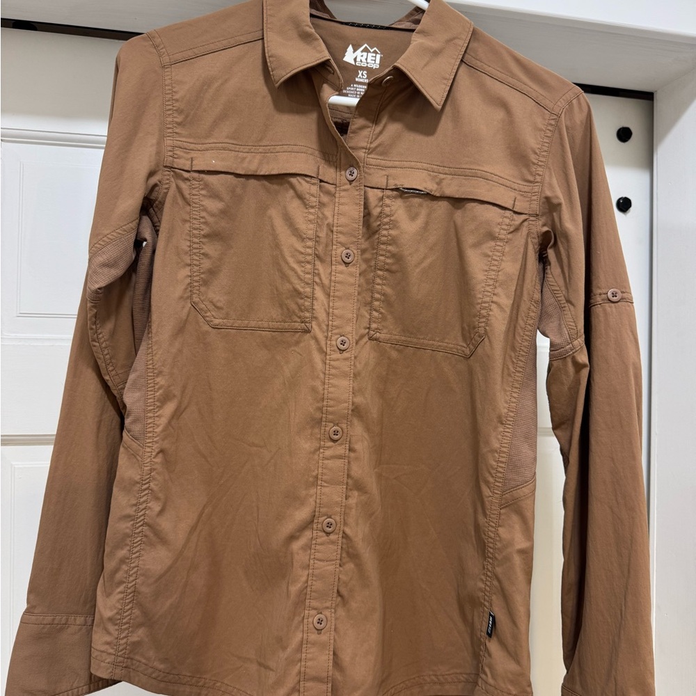 REI Brown Long-Sleeve Utility Button-Up Shirt